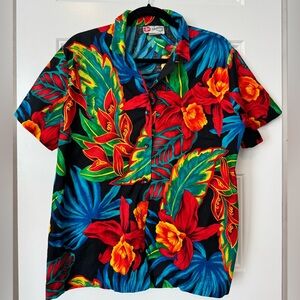 Vintage Hilo Hattie Hawaiian Shirt Made in Hawaii Floral Aloha Shirt Large